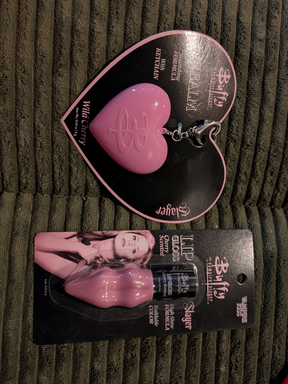 Buffy Pink Heart Lip Balm Keychain & Pink Lip Gloss Set